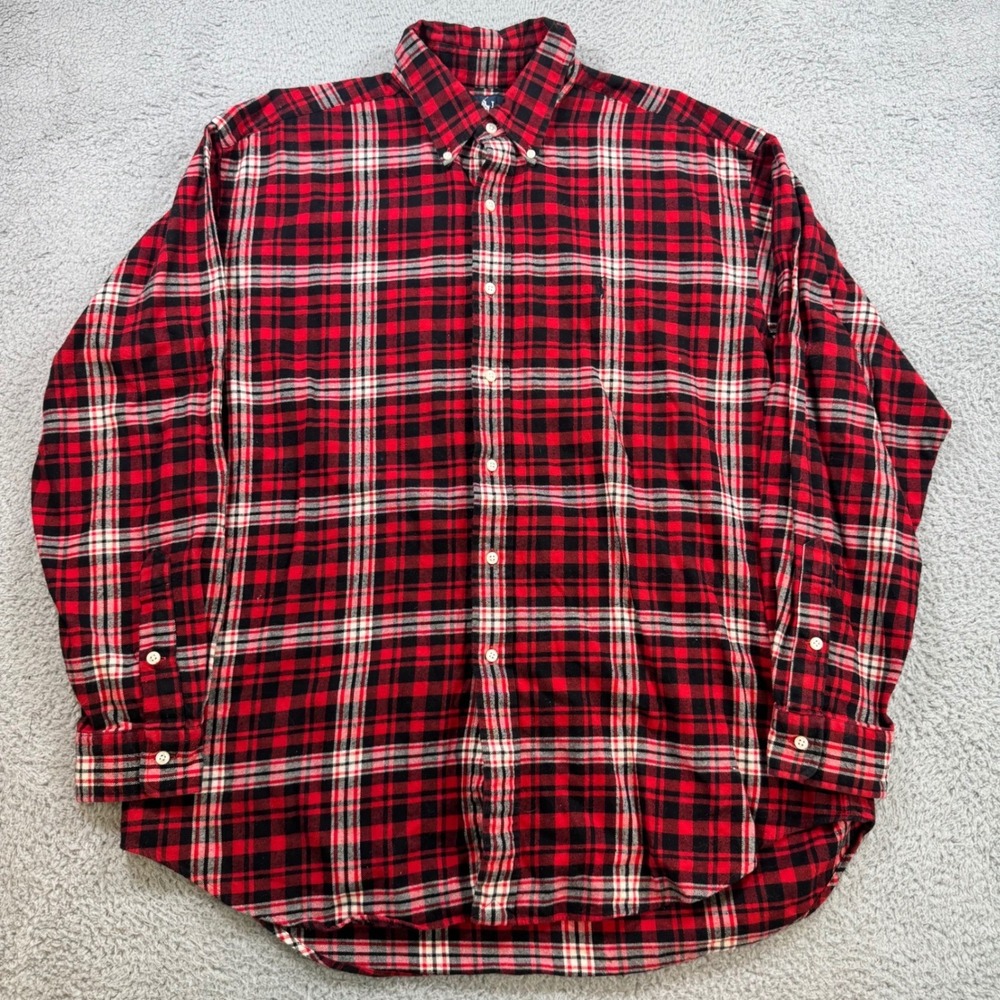 Ralph Lauren Blaire Mens Large Red Black Plaid Cotton Button Down Shirt 10411
